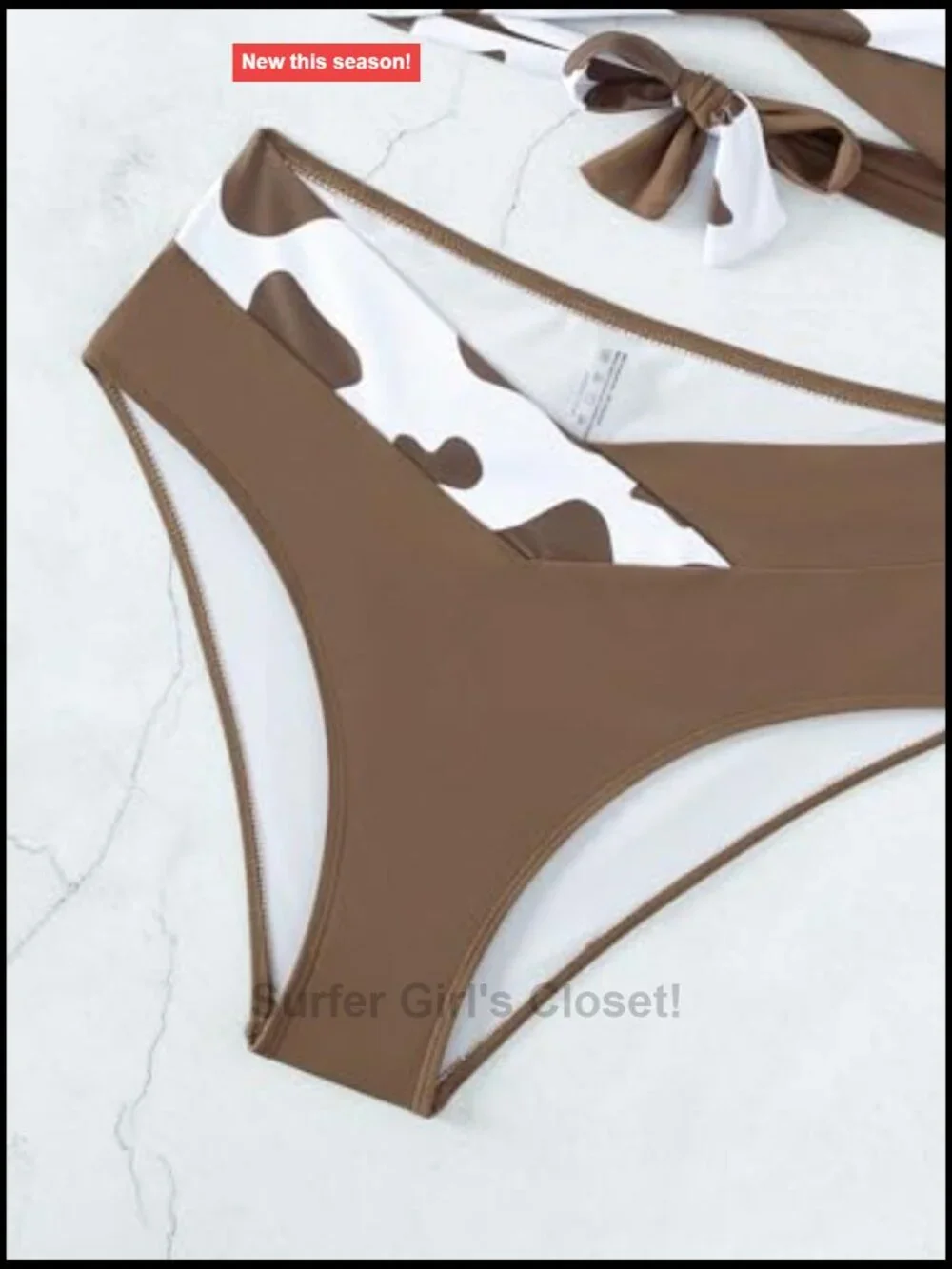 2 Piece Swimsuit Set Cow Print Criss Cross Wrap Spaghetti Strap High Waisted
